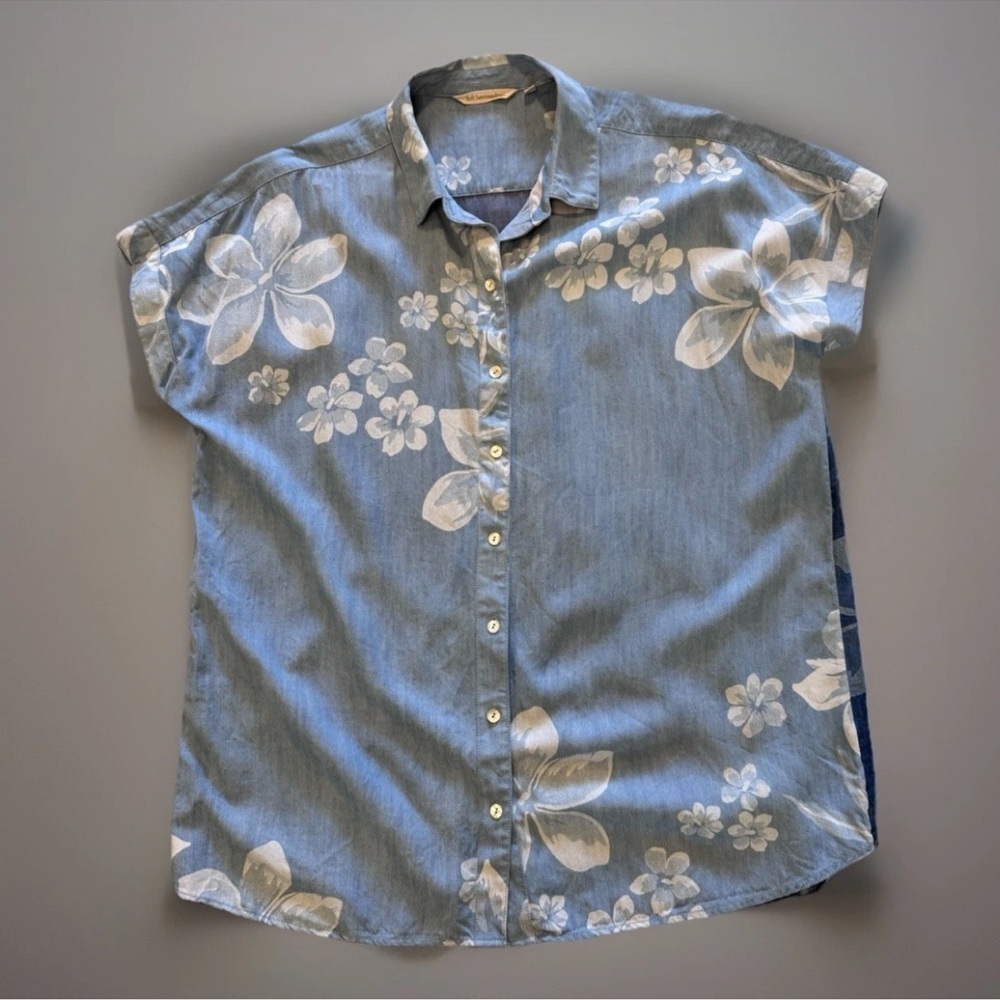Soft Surroundings Tunic Top Sz L Shirt Women Denim Blue Tencel Chambray Lochlea - Picture 3 of 7